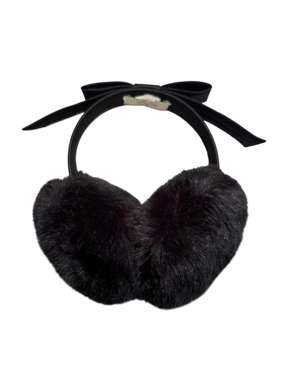 kate spade Black Faux Fur Heart Earmuffs with Ribbon Bow